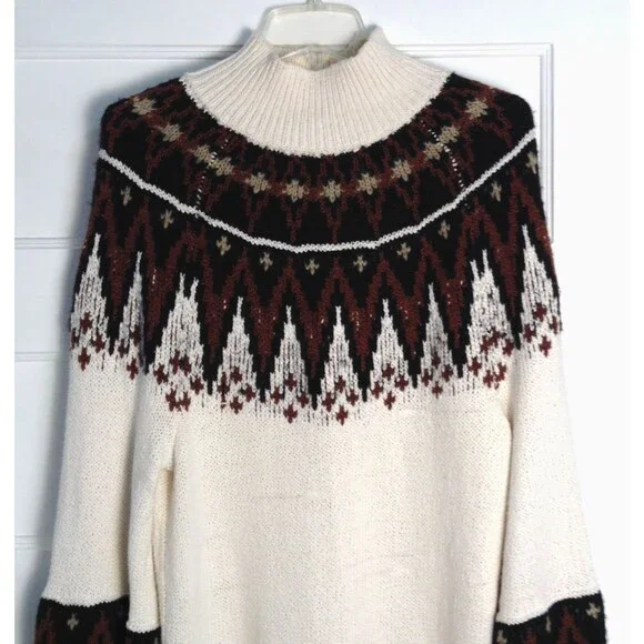 Free People Sweater Dress Wn XS Cream Cotton Wool Mohair Scotland Fair Isle Cozy - Picture 2 of 8
